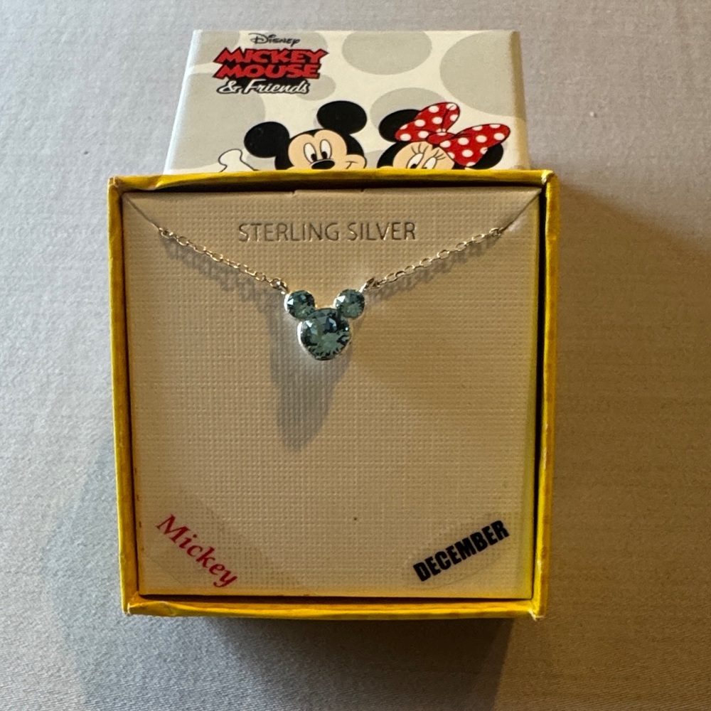 NIB Disney Sterling Silver Necklace with Blue Mickey Pendant